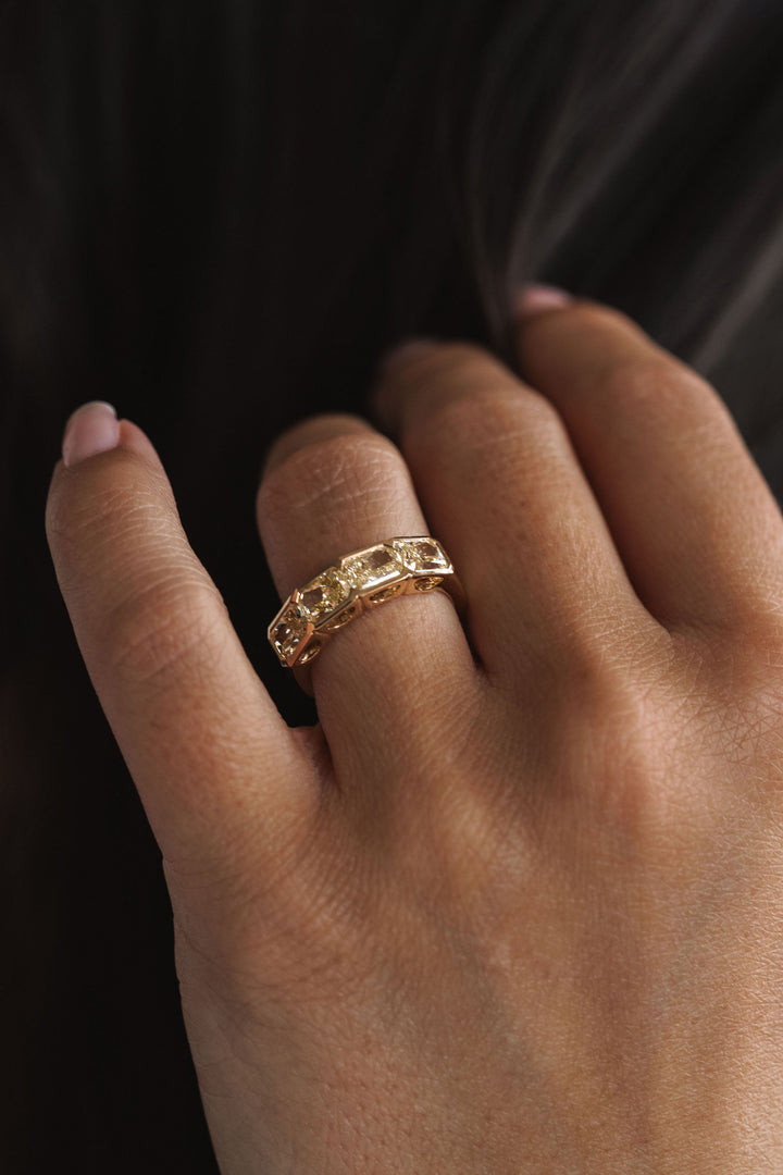 Radiant Cut East-West Yellow Diamond Bezel Band