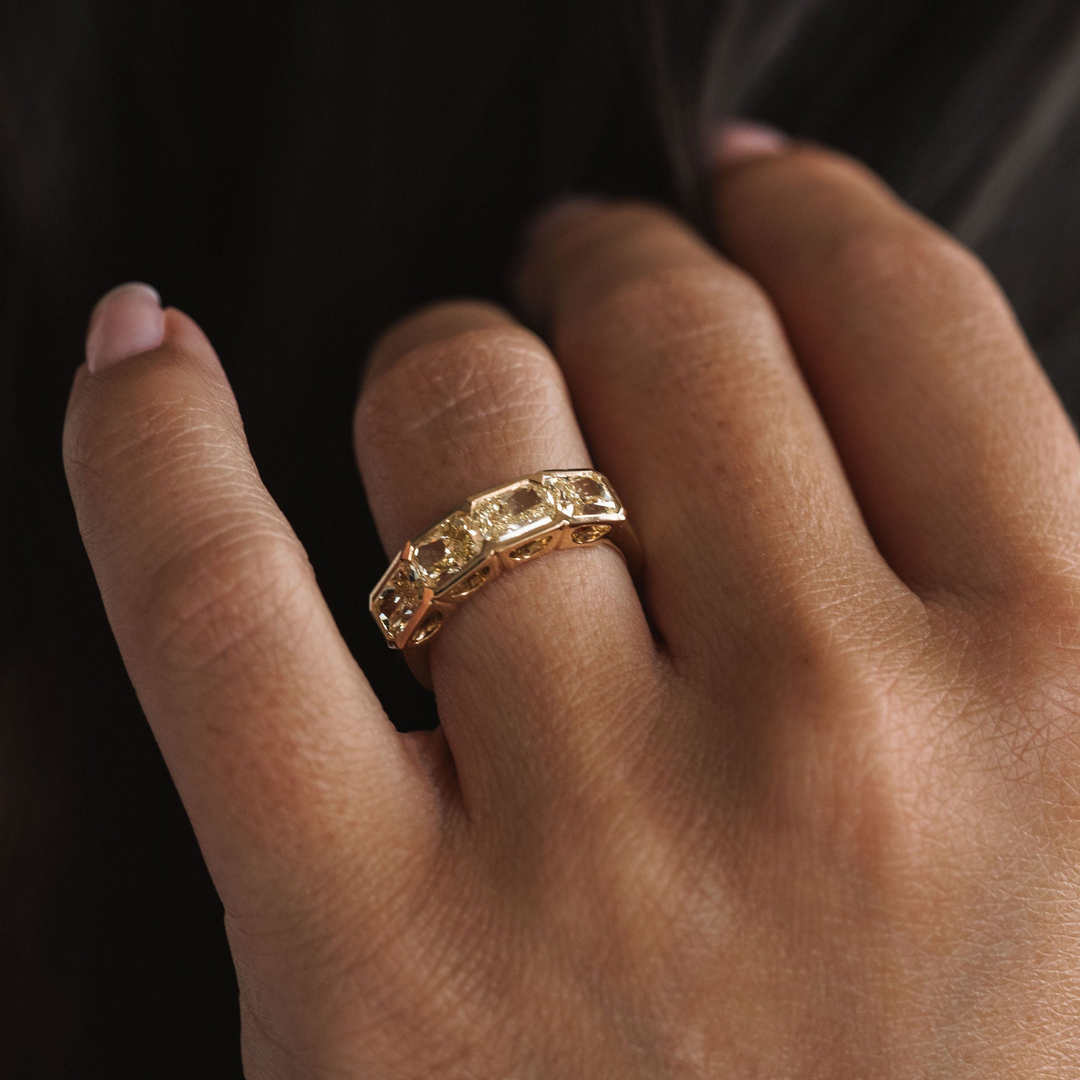 Radiant Cut East-West Yellow Diamond Bezel Band