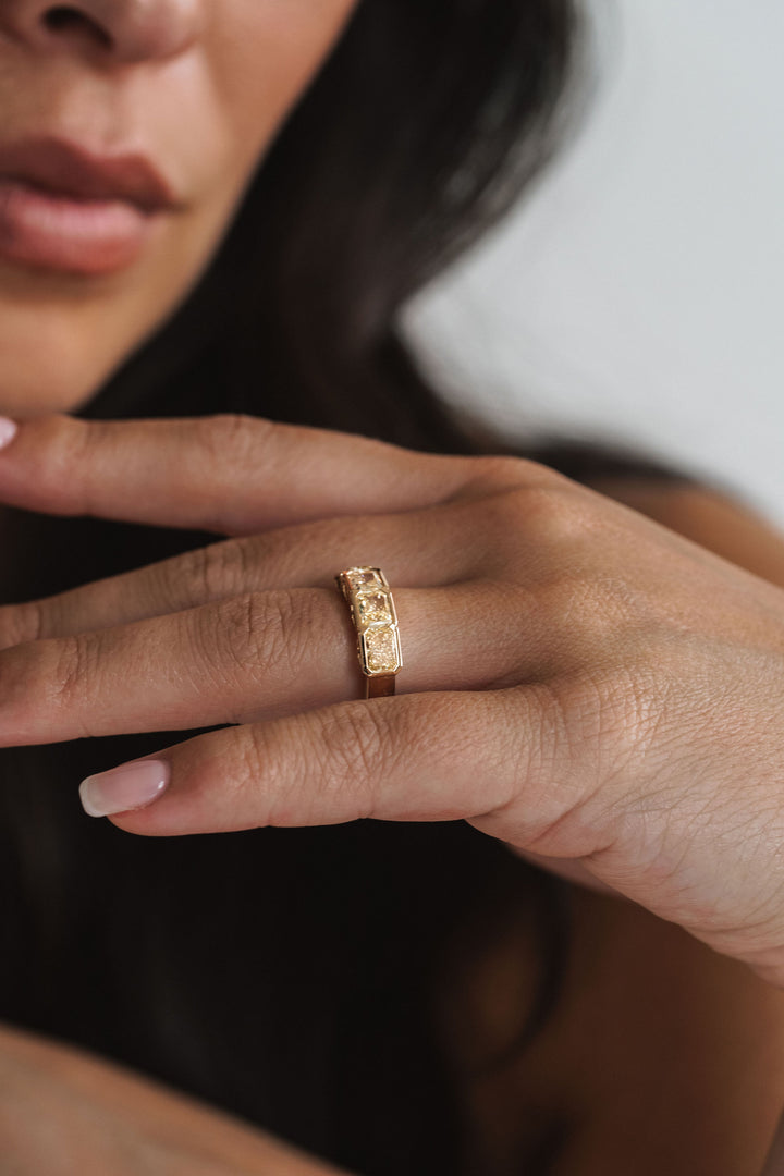 Radiant Cut East-West Yellow Diamond Bezel Band