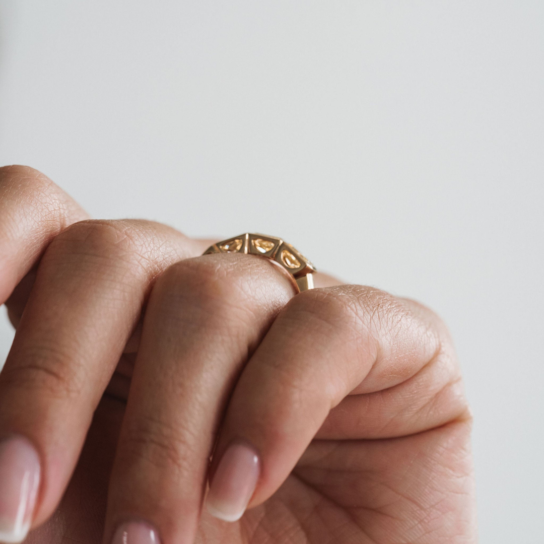 Radiant Cut East-West Yellow Diamond Bezel Band