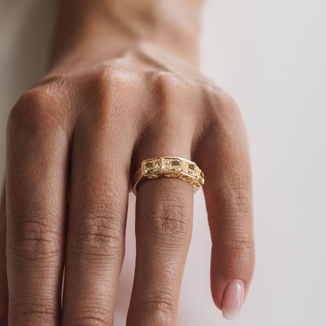 Radiant Cut East-West Yellow Diamond Bezel Band