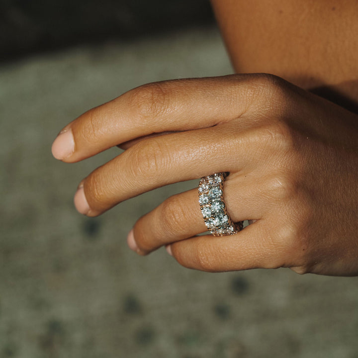 Round Brilliant Diamond Dahlia Eternity Band