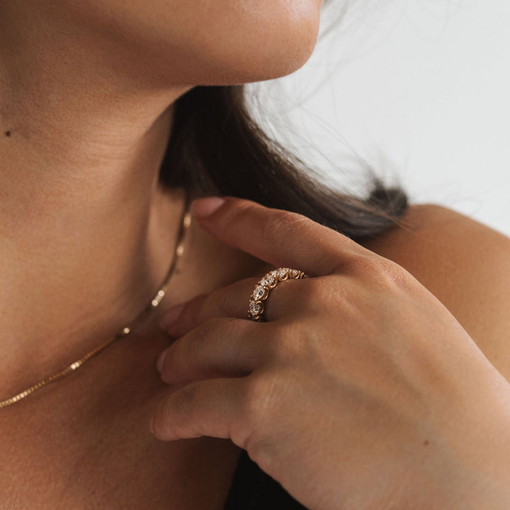 Round Brilliant Diamond Dahlia Eternity Band