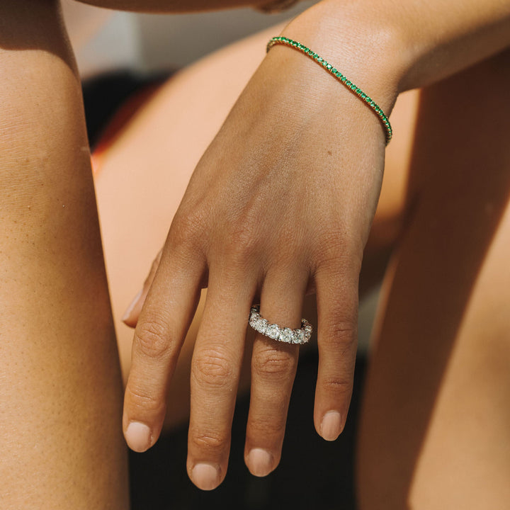 Round Brilliant Diamond Dahlia Eternity Band