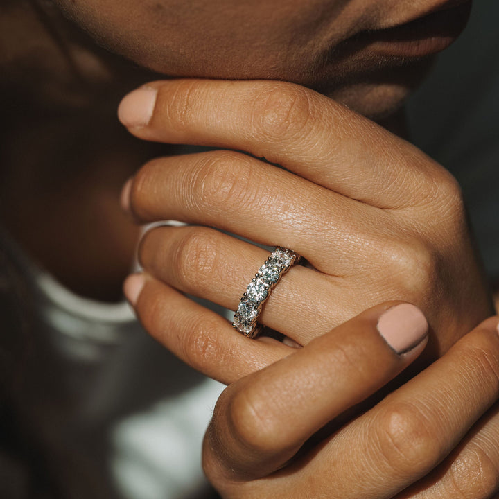 Round Brilliant Diamond Dahlia Eternity Band