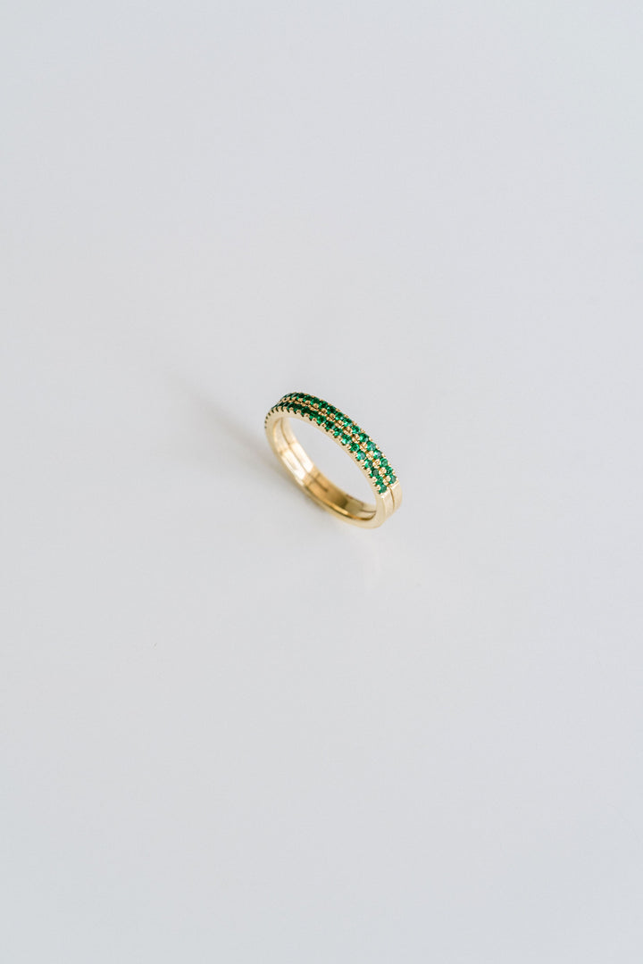 Round Emerald Double Row Band