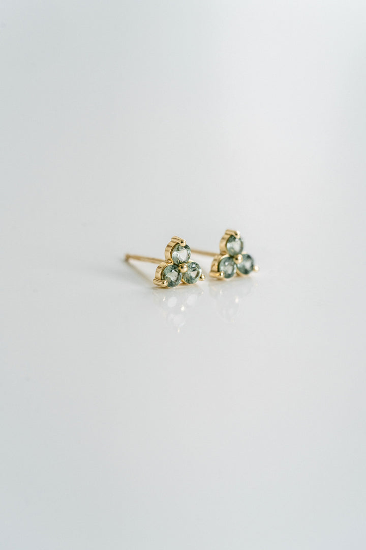 Round Light Green Sapphire Cluster Studs