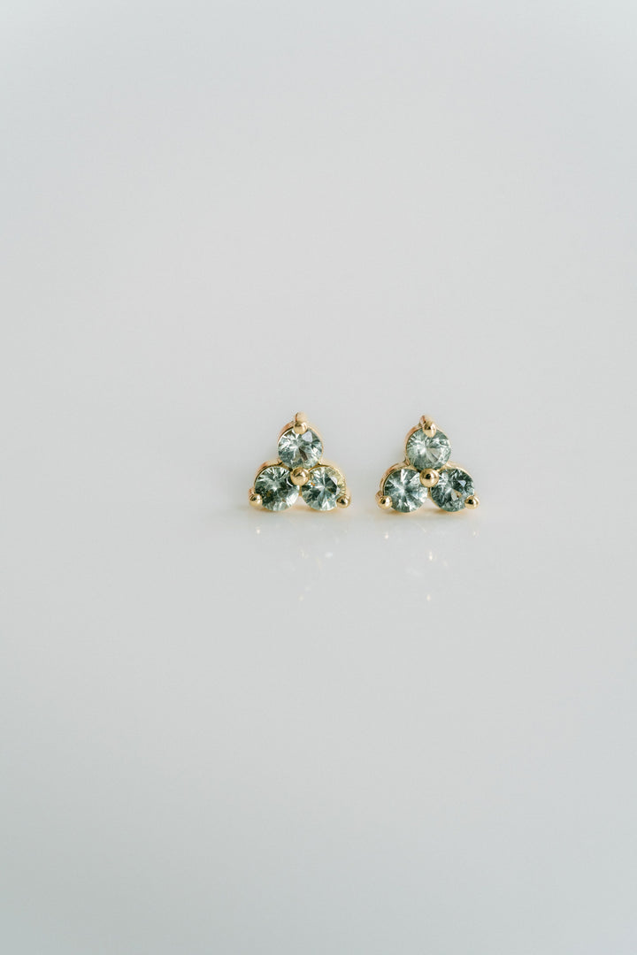 Round Light Green Sapphire Cluster Studs