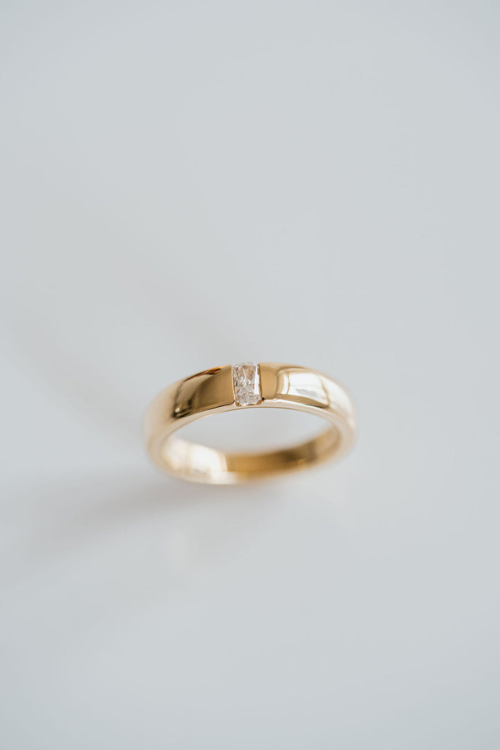 Round Polished Mens Tandem Band With Radiant Cut Diamond - 5mm