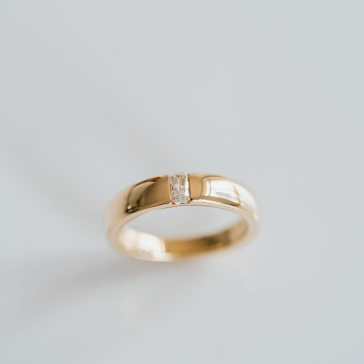 Round Polished Mens Tandem Band With Radiant Cut Diamond - 5mm