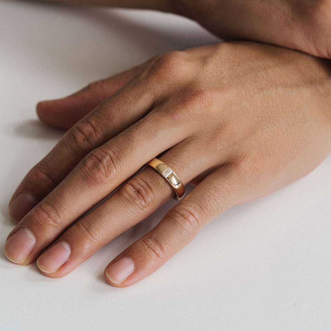 Round Polished Mens Tandem Band With Radiant Cut Diamond - 5mm