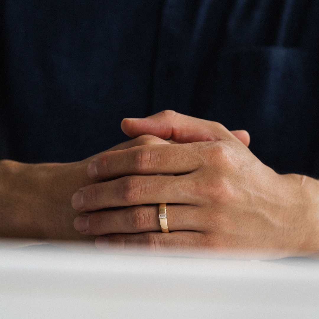 Round Polished Mens Tandem Band With Radiant Cut Diamond - 5mm