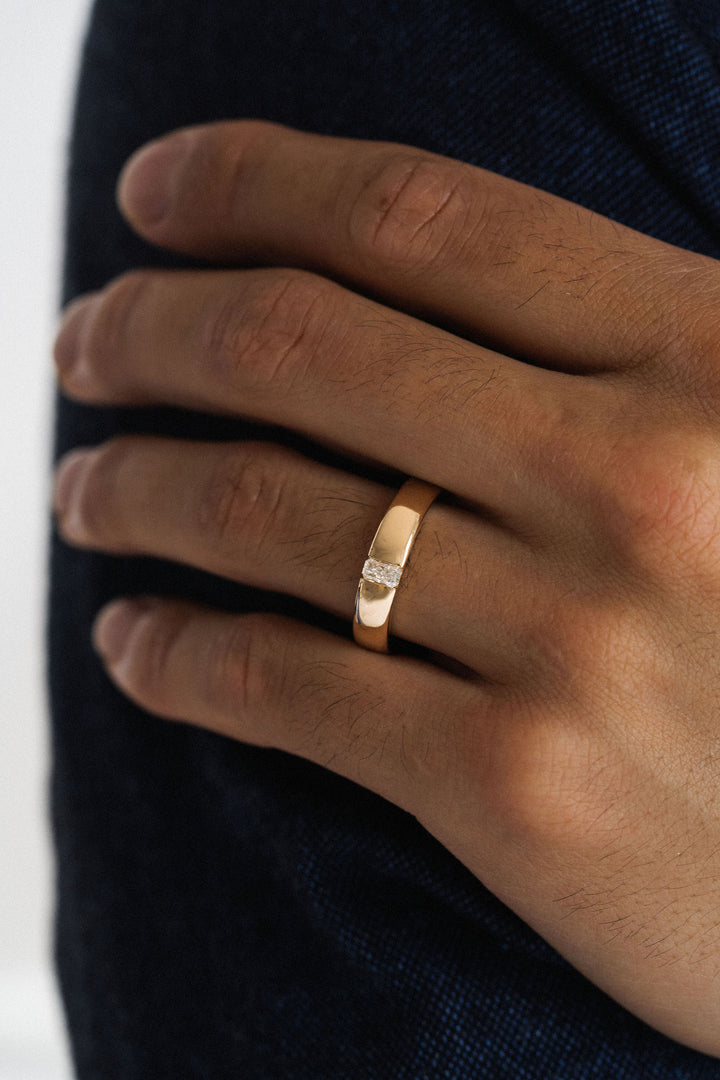 Round Polished Mens Tandem Band With Radiant Cut Diamond - 5mm