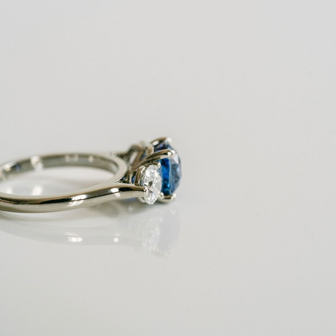 Square Cushion Cut Blue Sapphire With Round Diamond Accents