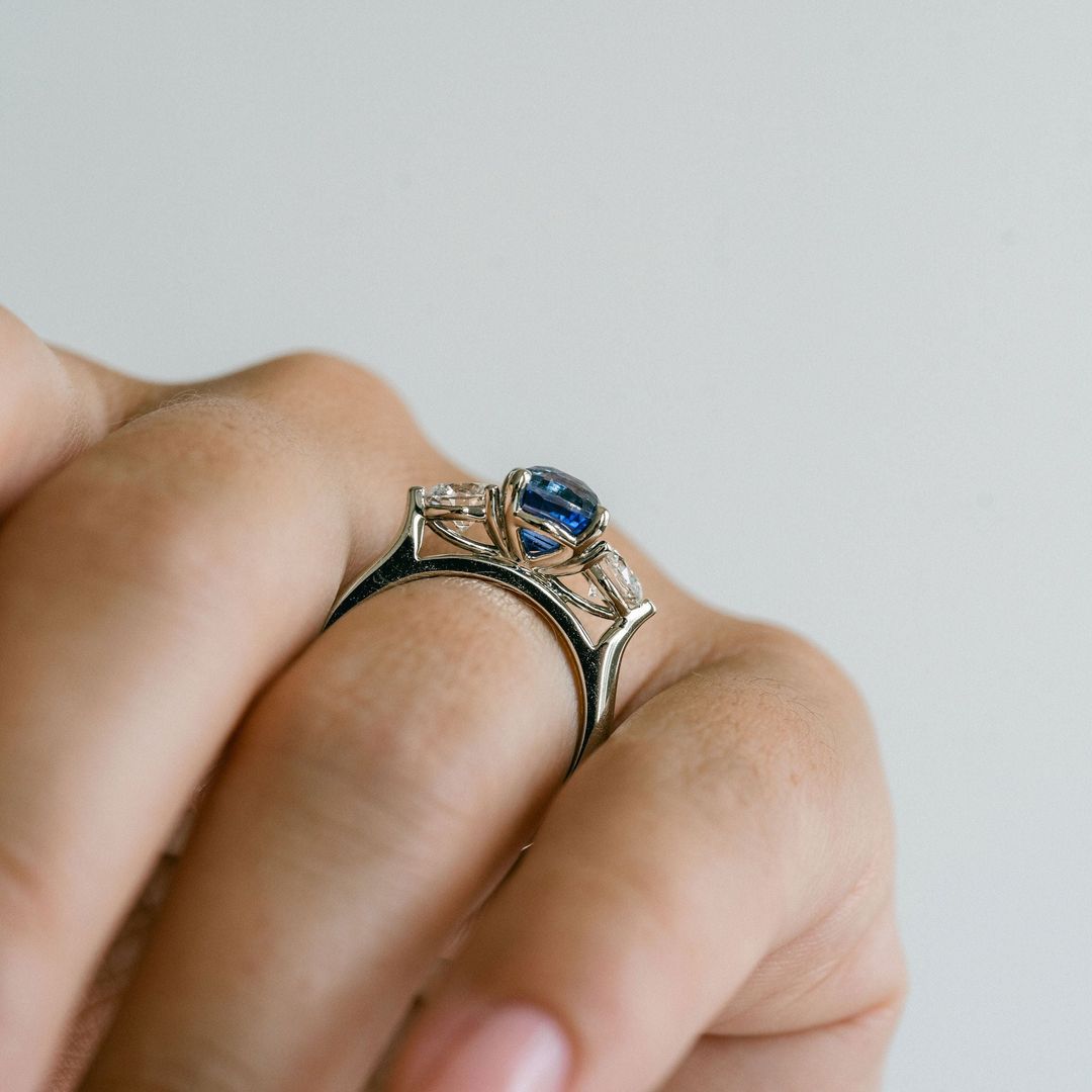 Square Cushion Cut Blue Sapphire With Round Diamond Accents