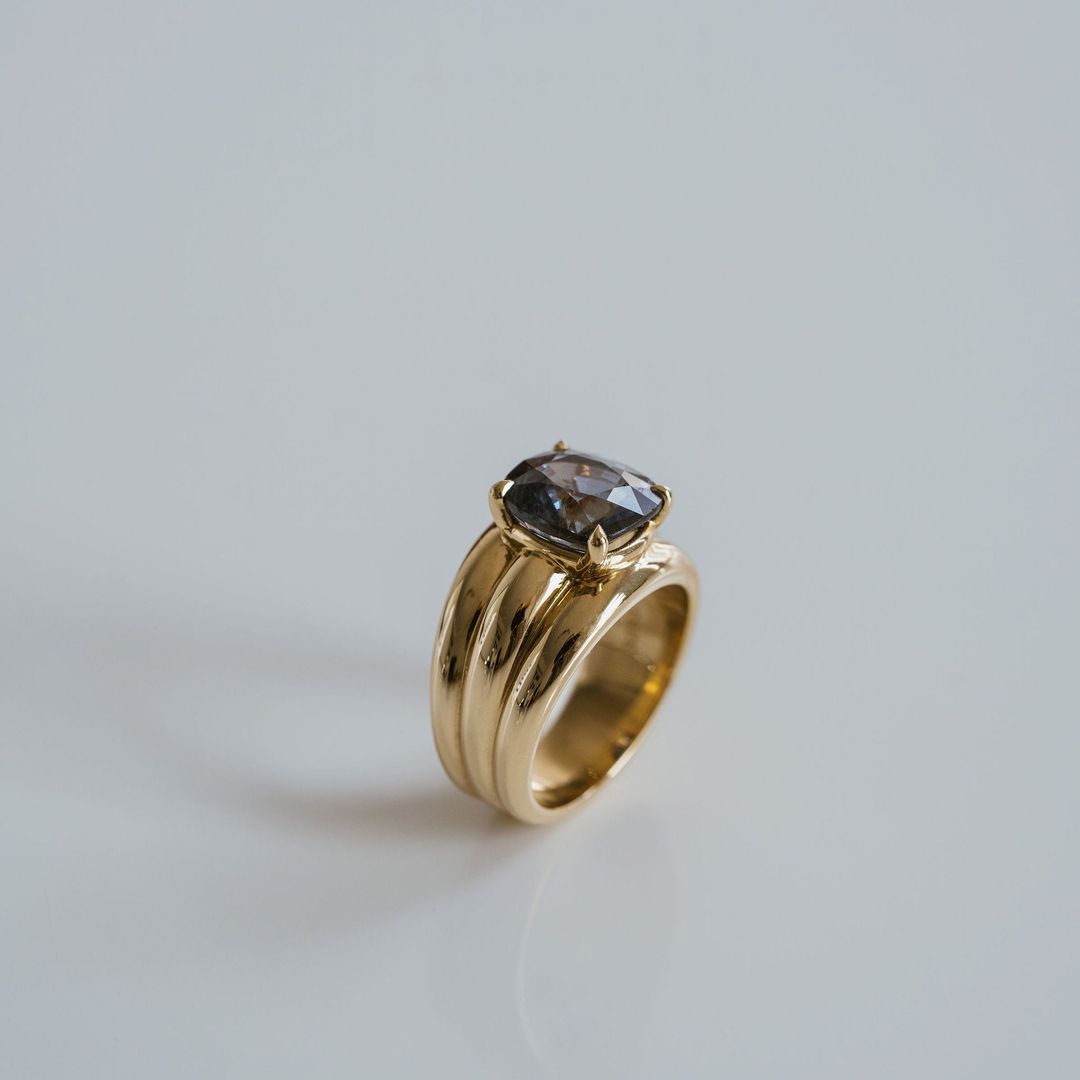 Square Cushion Cut Blueish Purple Sapphire Aria Ring