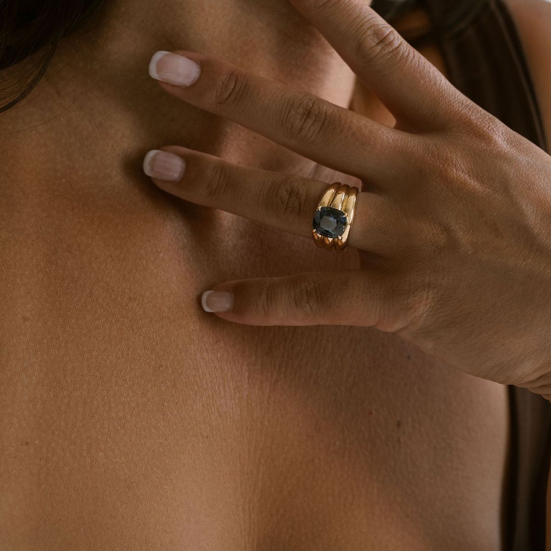 Square Cushion Cut Blueish Purple Sapphire Aria Ring