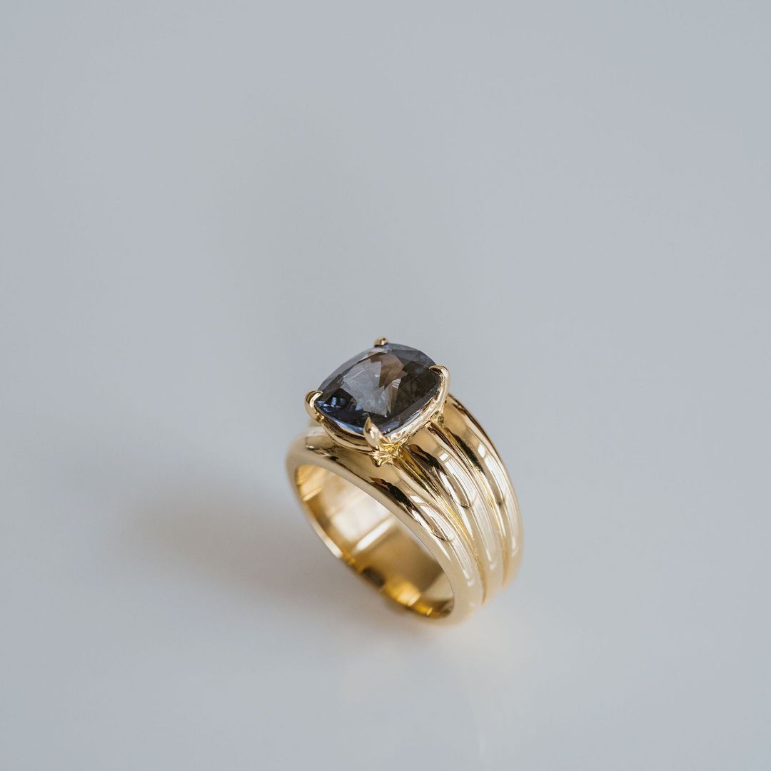 Square Cushion Cut Blueish Purple Sapphire Aria Ring