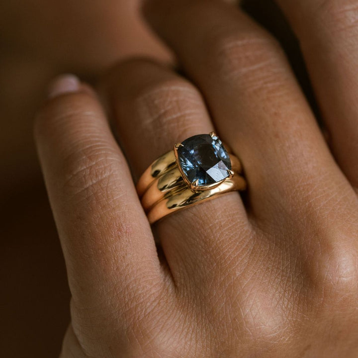 Square Cushion Cut Blueish Purple Sapphire Aria Ring