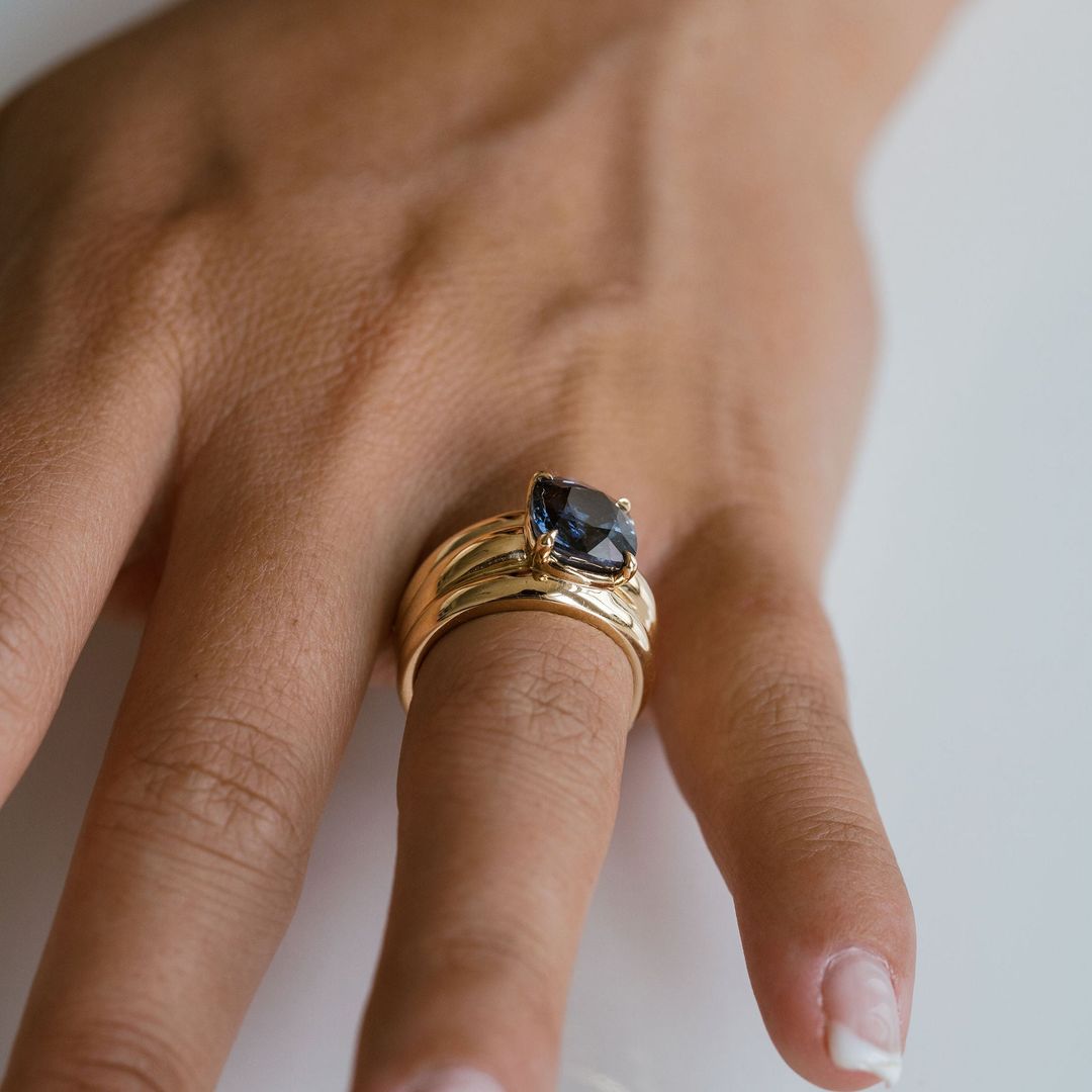 Square Cushion Cut Blueish Purple Sapphire Aria Ring