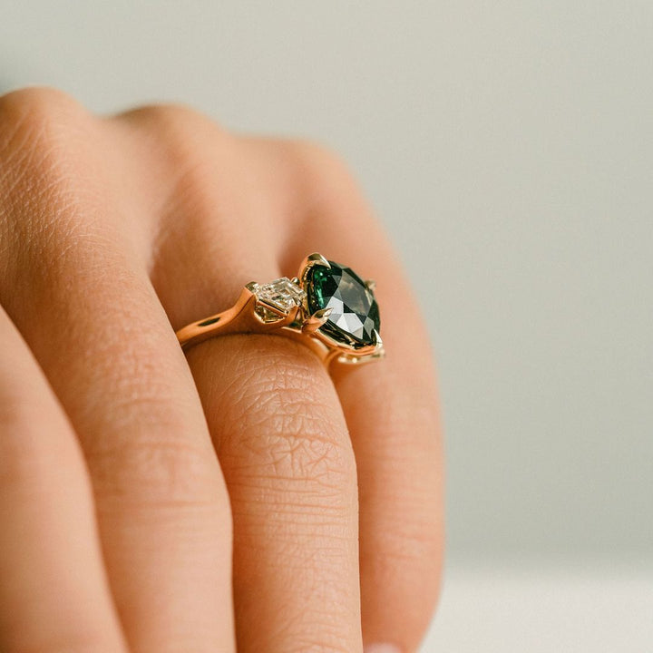 Square Cushion Cut West Coast Green Sapphire With Diamond Kite Accents