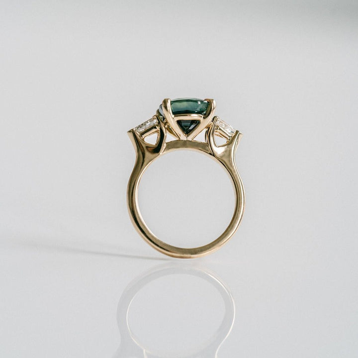 Square Cushion Cut West Coast Green Sapphire With Diamond Kite Accents
