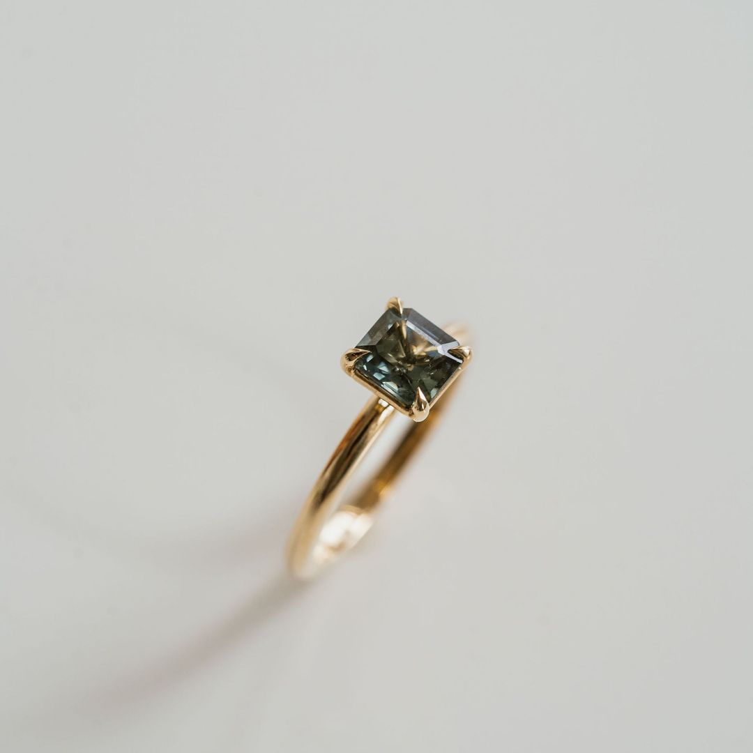 Square Emerald Cut Blue-Green Sapphire Solitaire