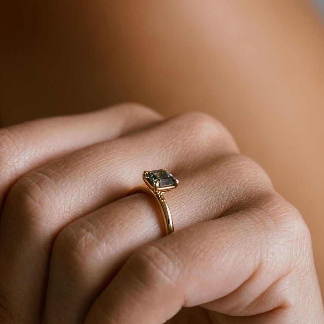 Square Emerald Cut Blue-Green Sapphire Solitaire