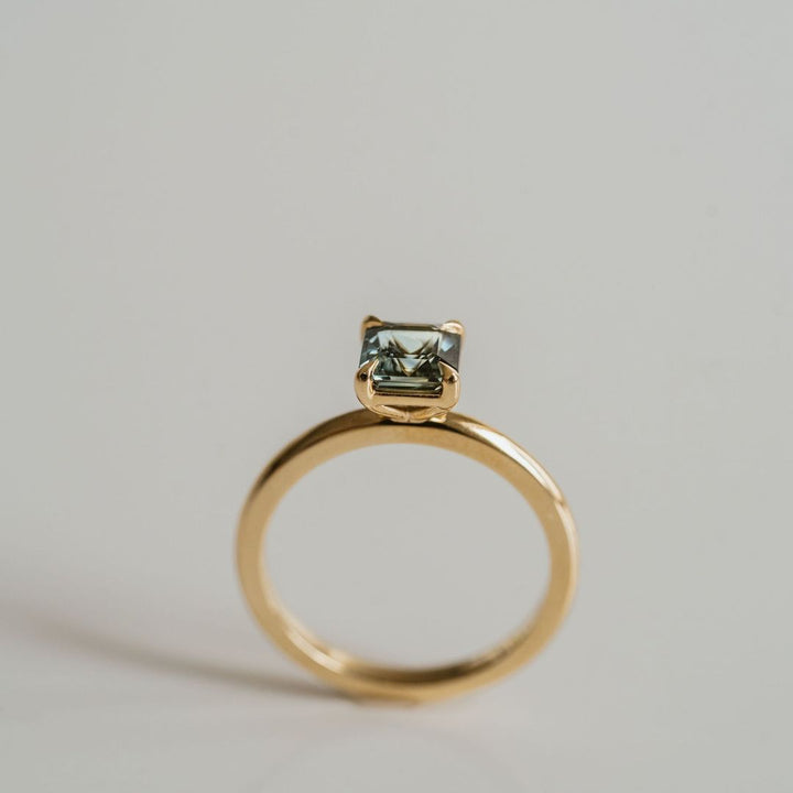 Square Emerald Cut Blue-Green Sapphire Solitaire