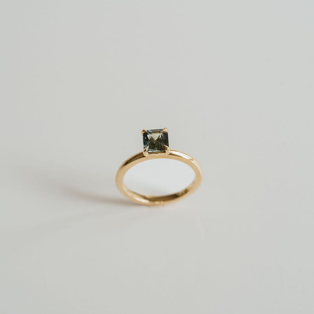 Square Emerald Cut Blue-Green Sapphire Solitaire