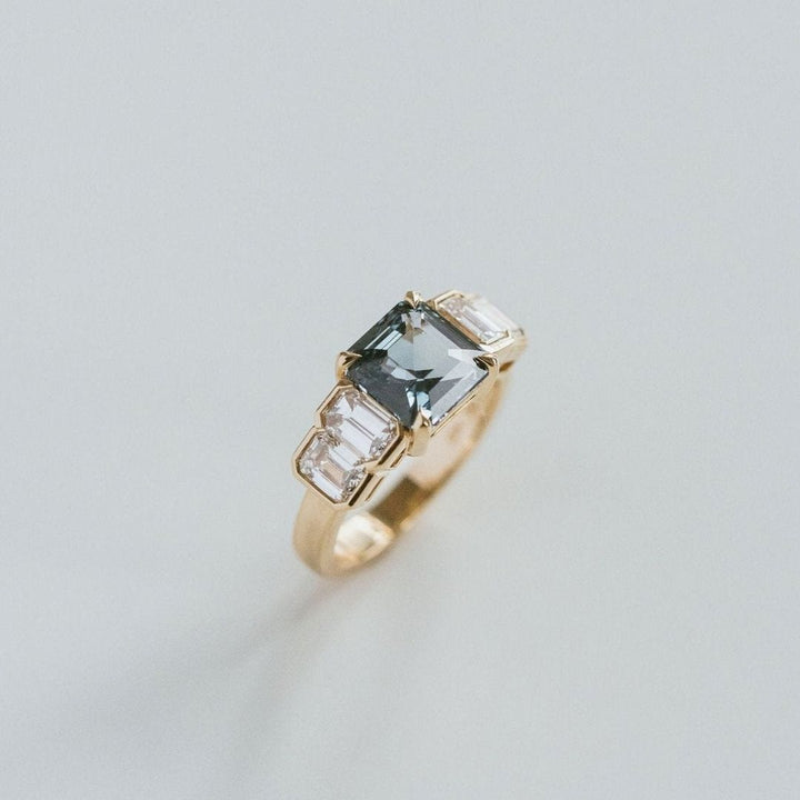 Square Emerald Cut Teal Sapphire With Emerald Cut Diamond Accents