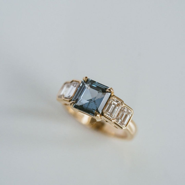 Square Emerald Cut Teal Sapphire With Emerald Cut Diamond Accents