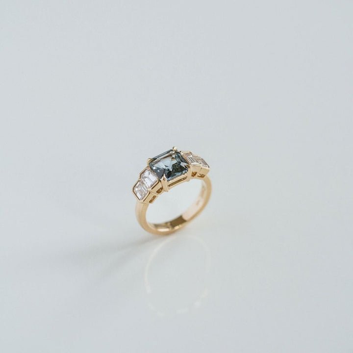 Square Emerald Cut Teal Sapphire With Emerald Cut Diamond Accents