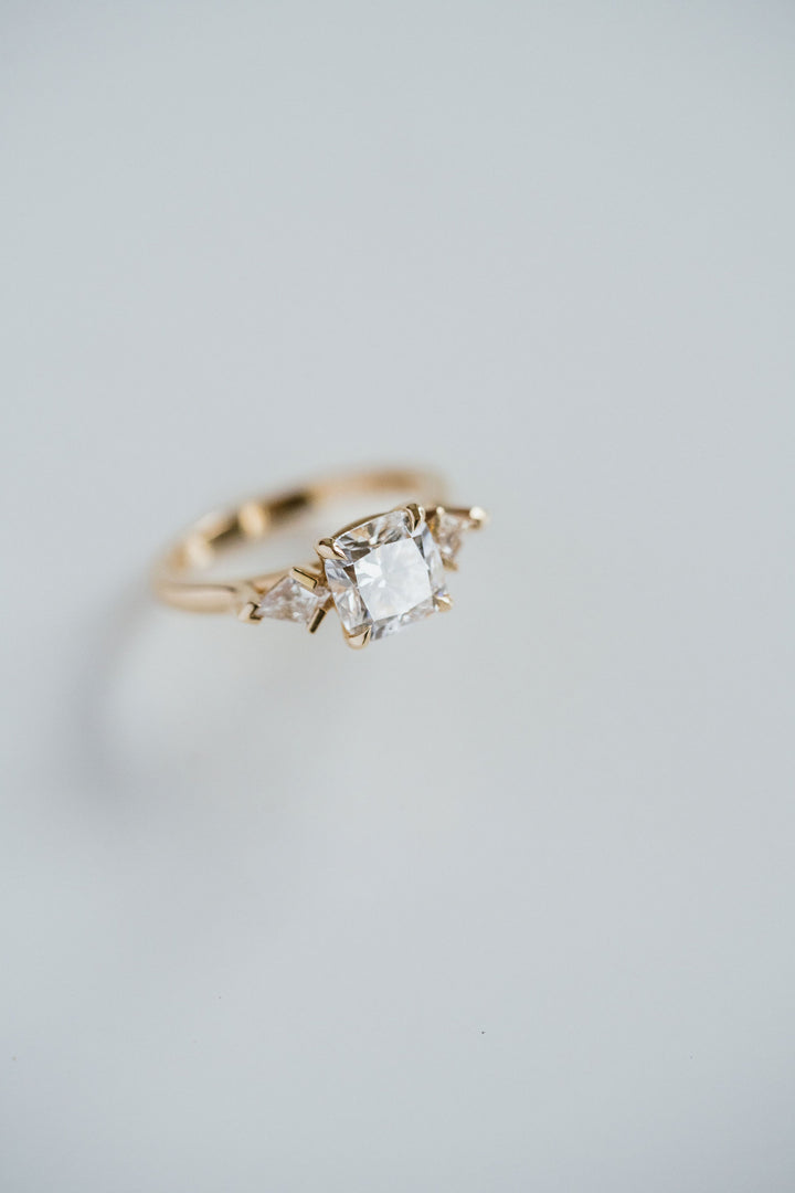 Square Cushion Cut Diamond With Kite Accents
