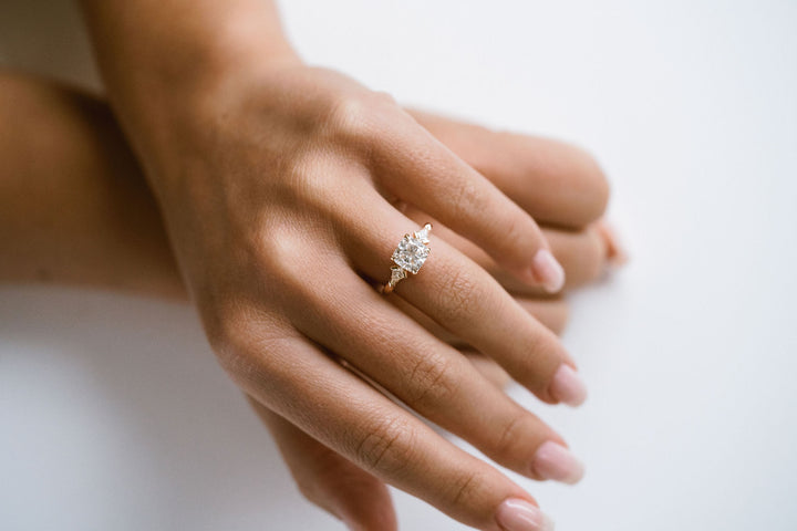 Square Cushion Cut Diamond With Kite Accents