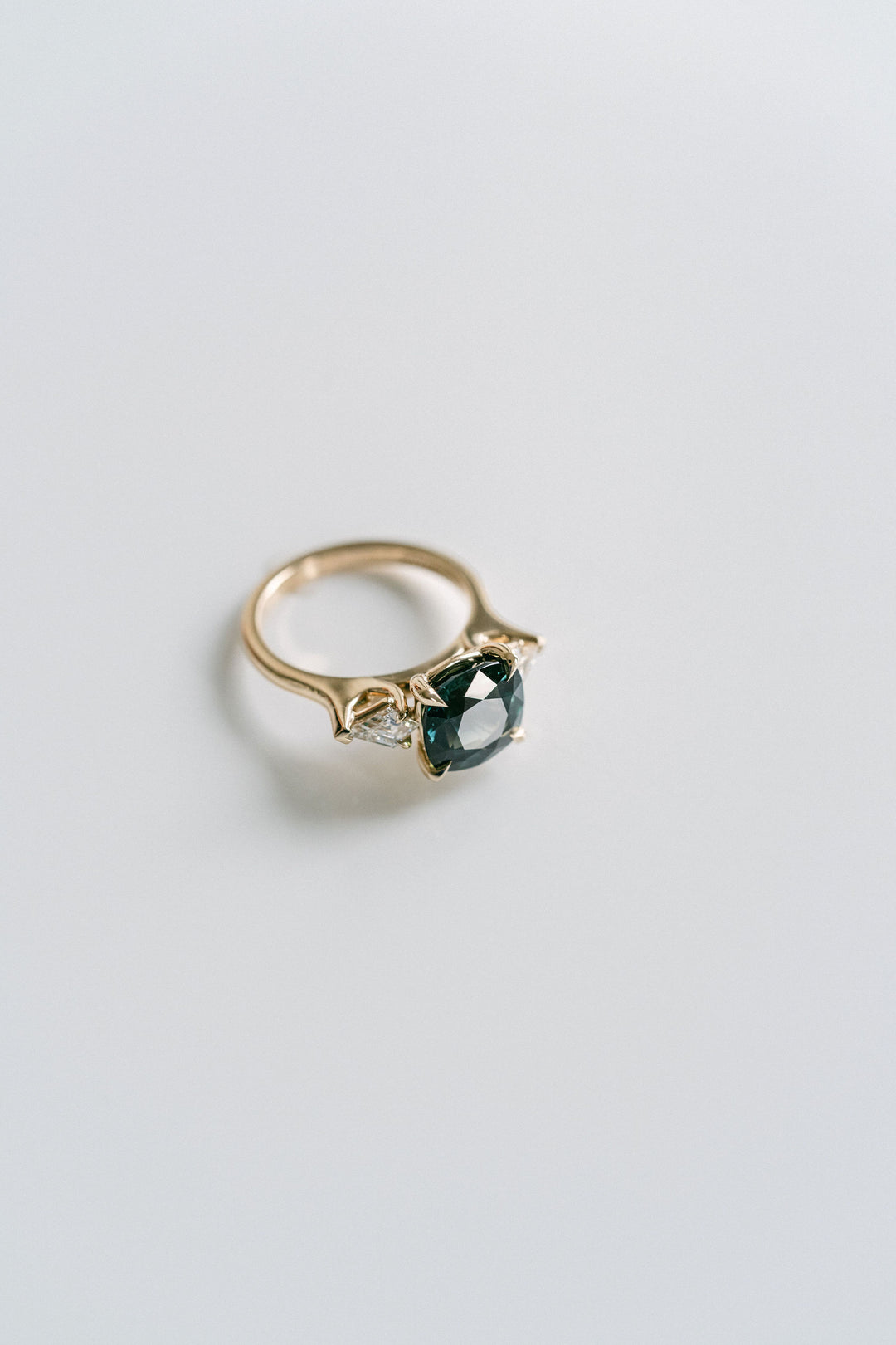 Square Cushion Cut West Coast Green Sapphire With Diamond Kite Accents