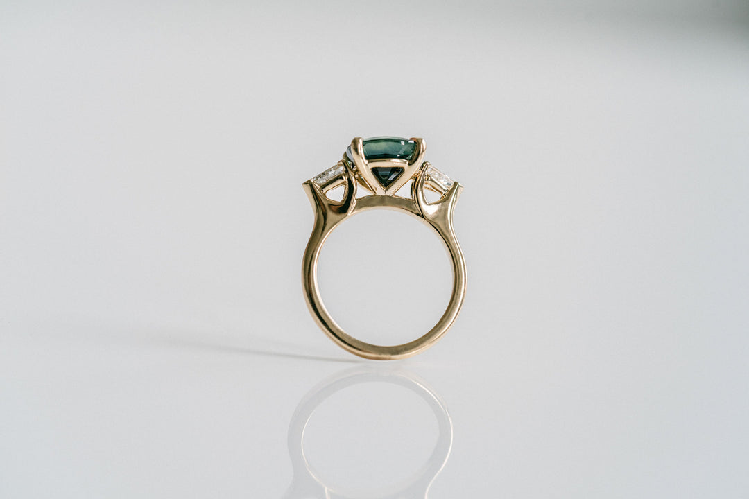 Square Cushion Cut West Coast Green Sapphire With Diamond Kite Accents
