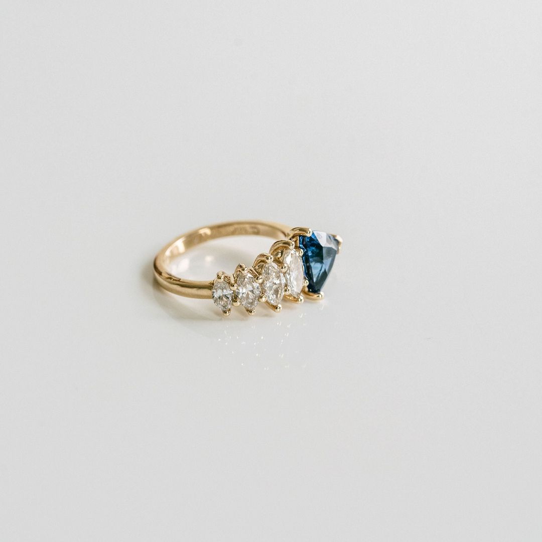 Trillion Cut Blue Sapphire Marlin Ring