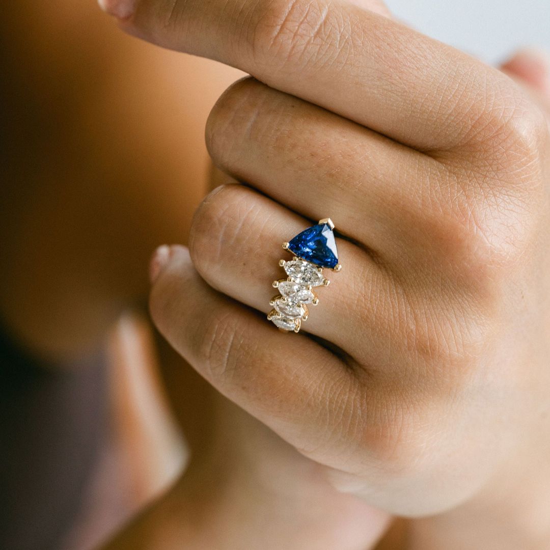 Trillion Cut Blue Sapphire Marlin Ring