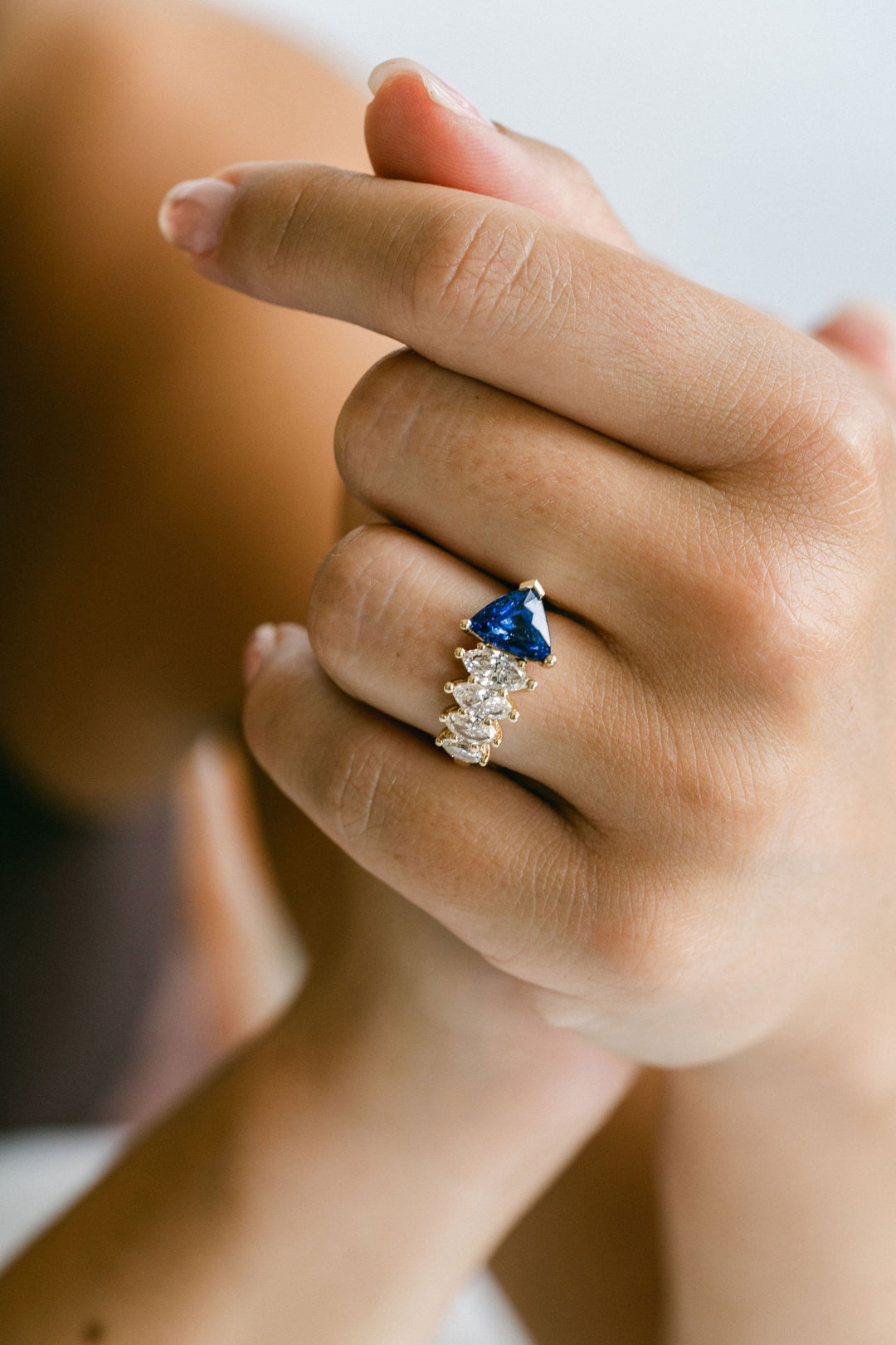 Trillion Cut Blue Sapphire Marlin Ring
