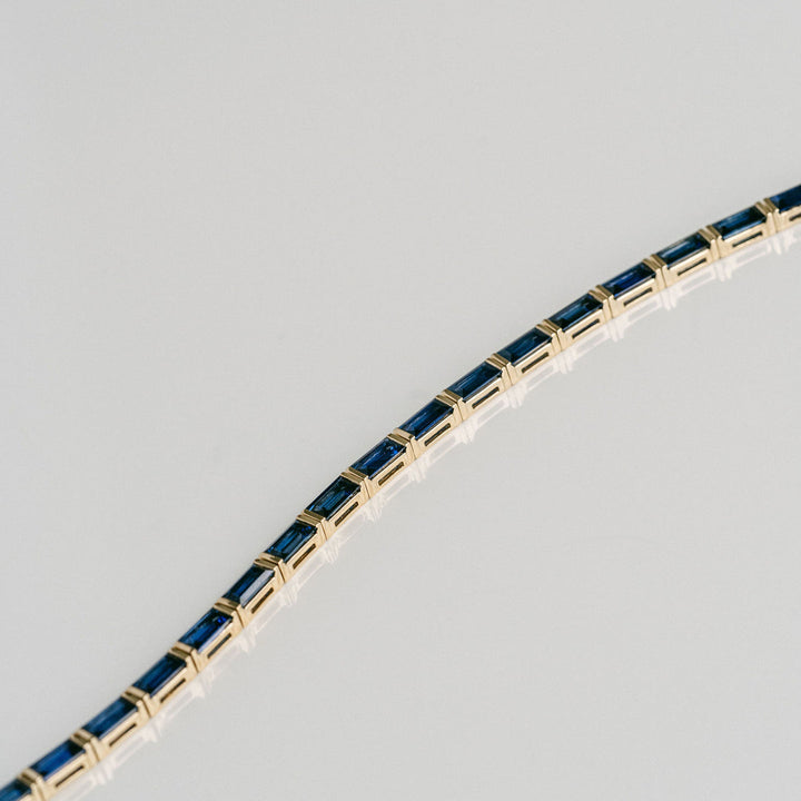 Baguette Blue Sapphire Bar Set Tennis Bracelet With Diamonds