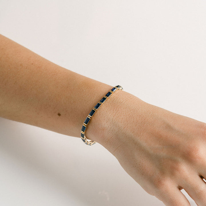 Baguette Blue Sapphire Bar Set Tennis Bracelet With Diamonds