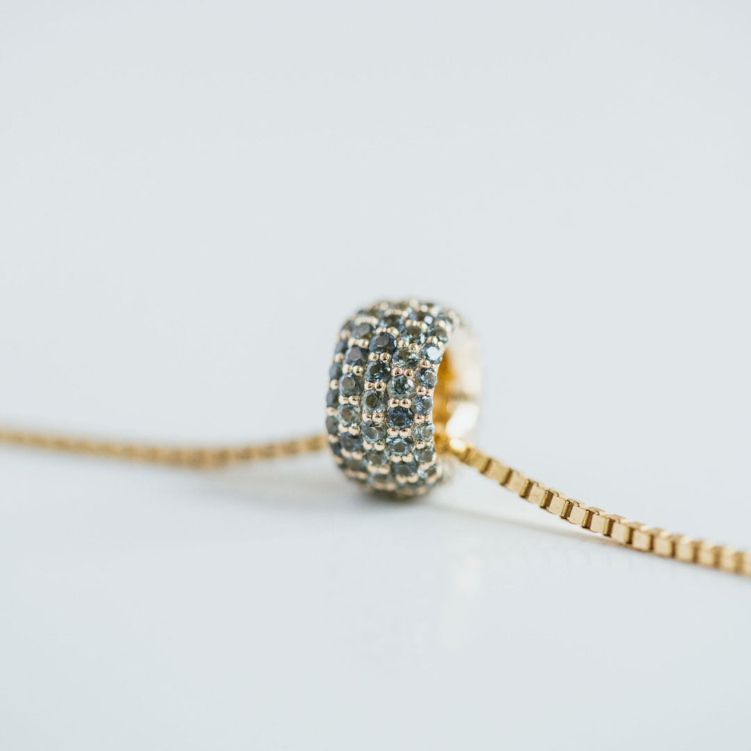 Blue-Green Sapphire Pavé Round Torus Pendant