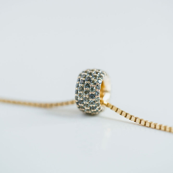 Blue-Green Sapphire Pavé Round Torus Pendant