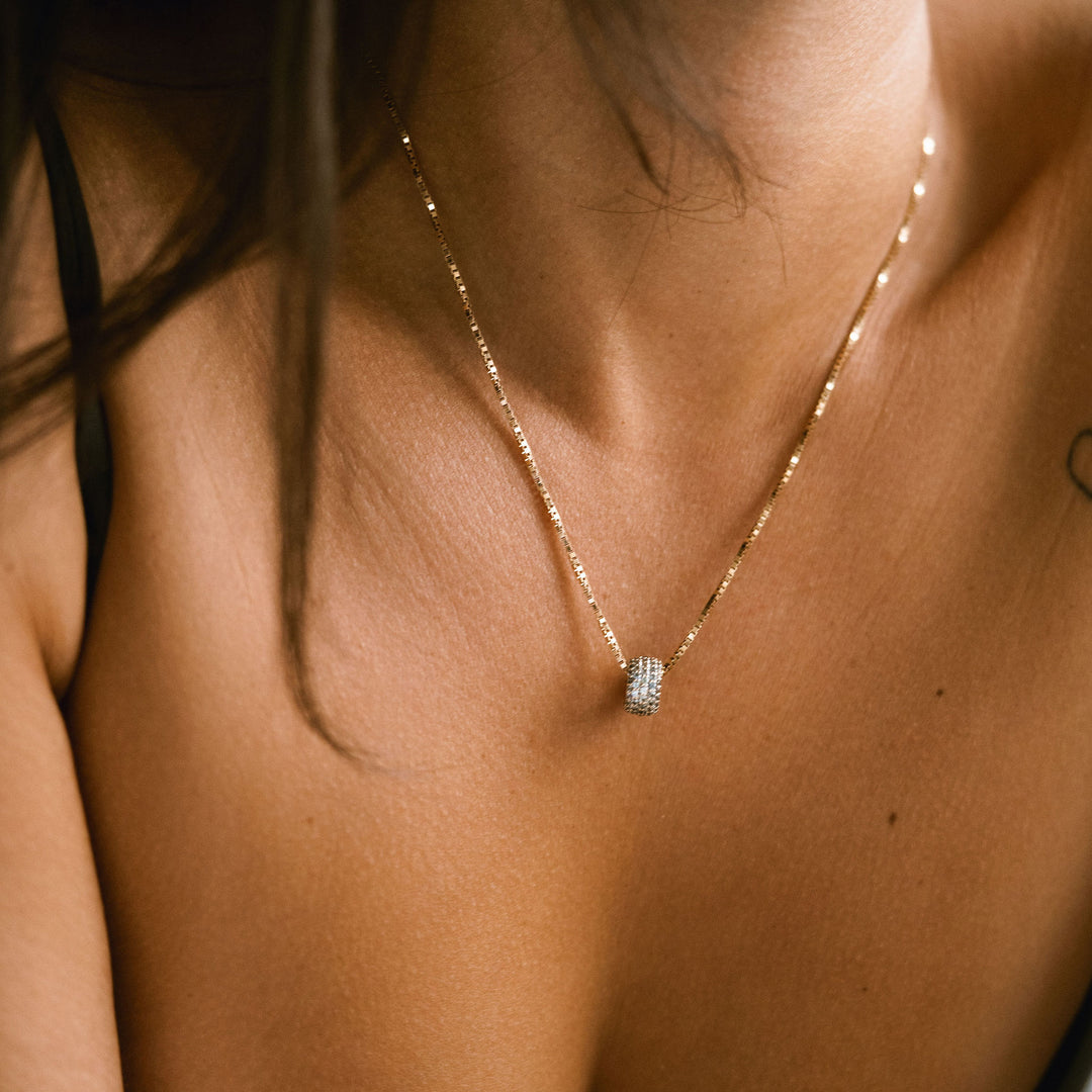 Blue-Green Sapphire Pavé Round Torus Pendant