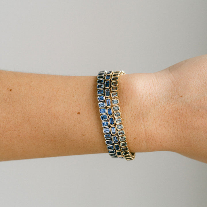 Emerald Cut Blue Sapphire Bezel Tennis Bracelet