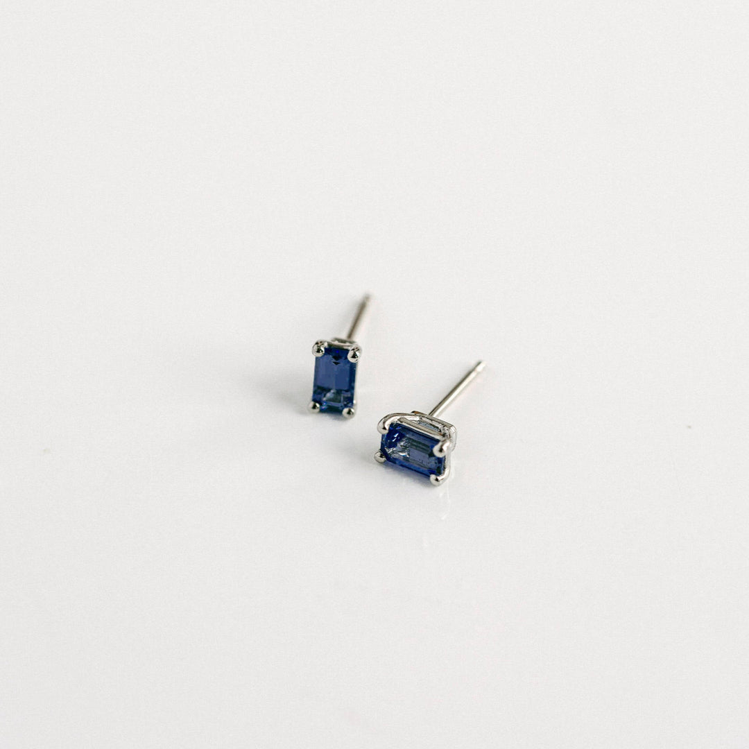 Emerald Cut Blue Sapphire Studs