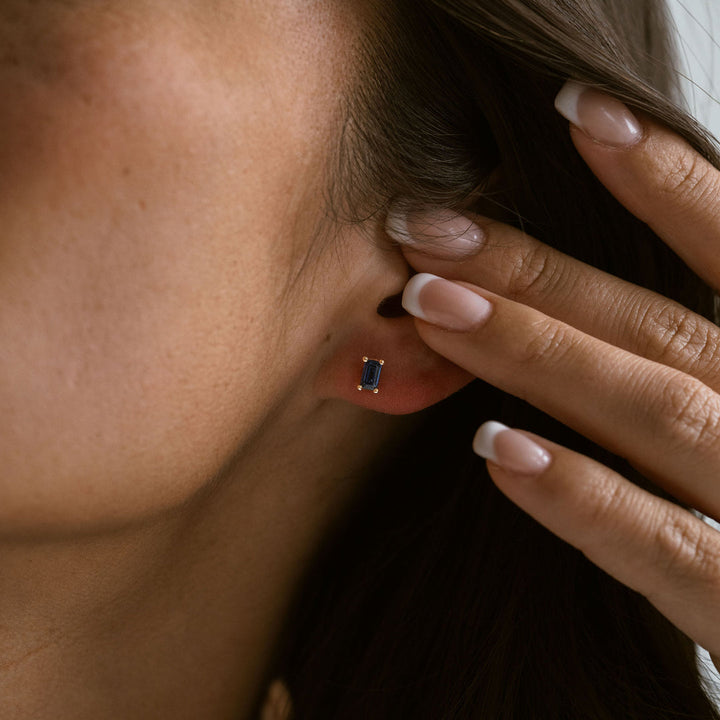Emerald Cut Blue Sapphire Studs