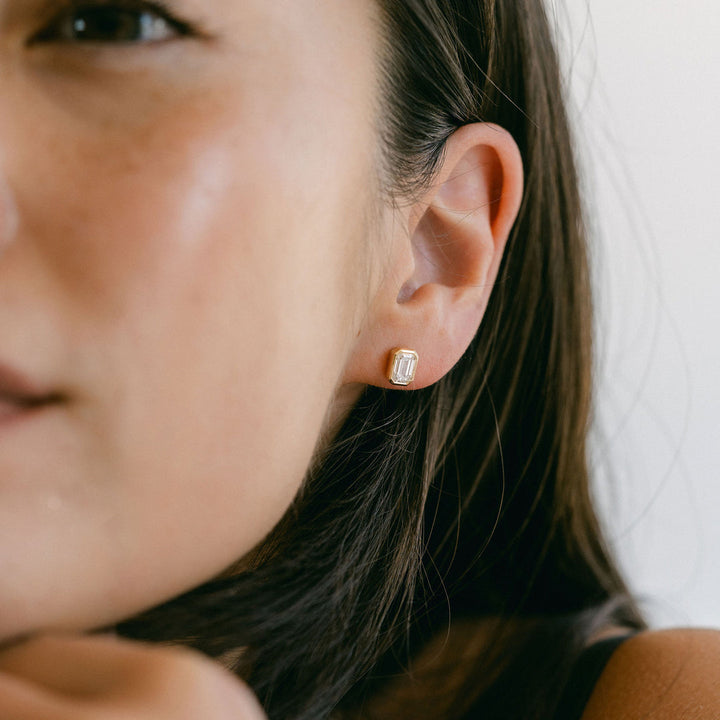 Emerald Cut Diamond Bezel Studs