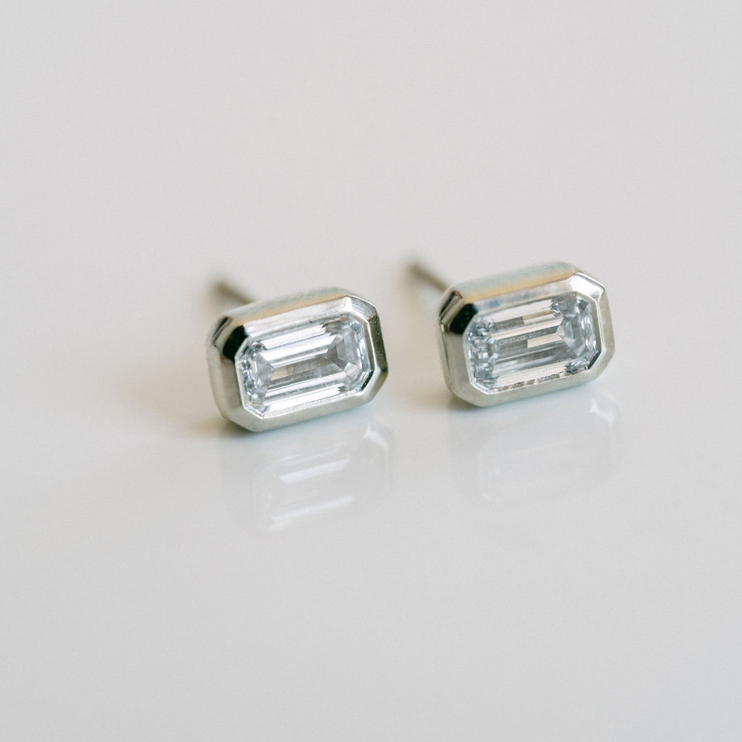 Emerald Cut Diamond Bezel Studs